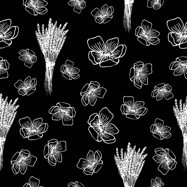 Lavender flowers seamless pattern in hand drawn style - Vector, Image