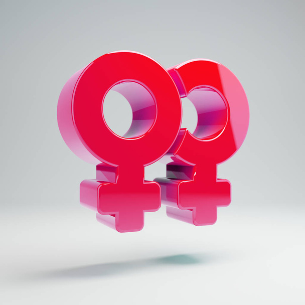Volumetric glossy hot pink venus double icon isolated on white background. - 写真・画像