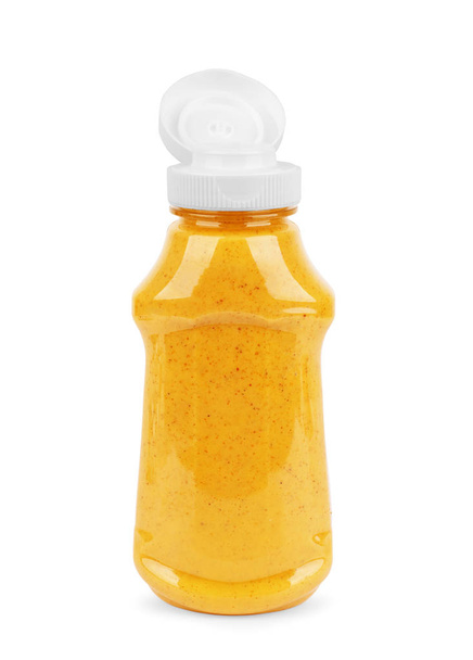 Glass jar of mustard isolated on the white background with clipp - Zdjęcie, obraz