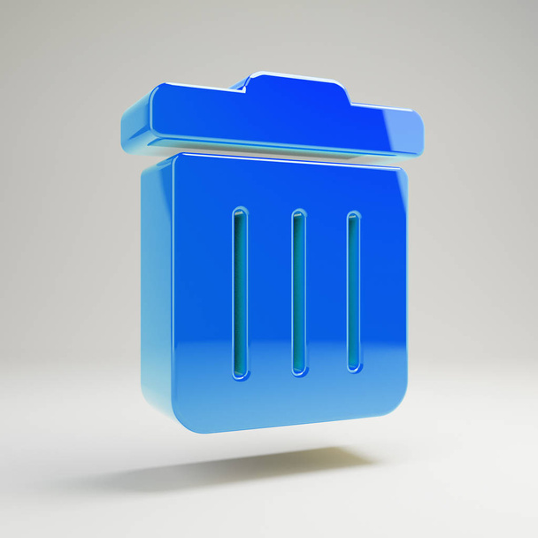 Icône poubelle volumétrique bleu brillant isolée sur fond blanc
. - Photo, image