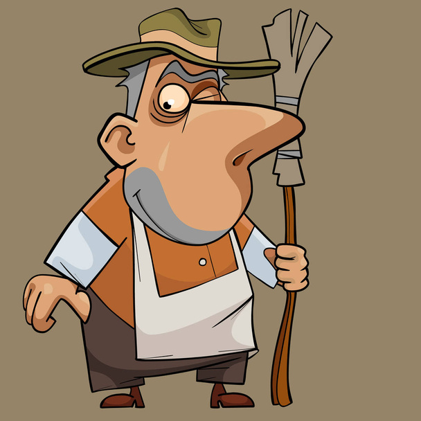 cartoon funny friendly male janitor with a broom - Vector, Image