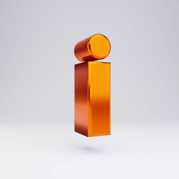 3d lettre I minuscule. Fonte métallique orange chaud avec reflets brillants et ombre isolée sur fond blanc
. - Photo, image