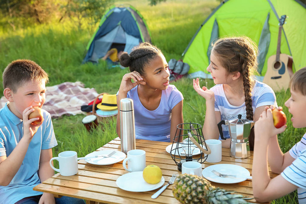 Grupo de niños haciendo picnic al aire libre en el día de verano
 - Foto, Imagen