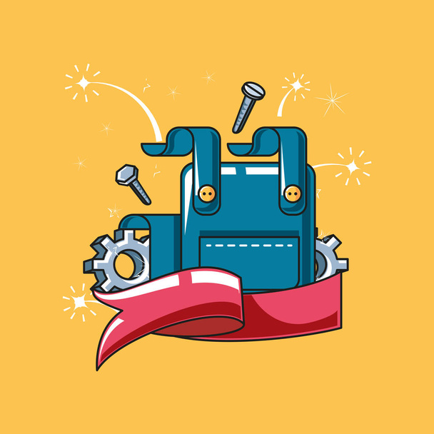 happy labor day label with overalls and icons - Vector, Image