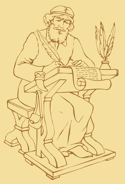 Vector outline drawing of an ancient chronicler - Vector, Image