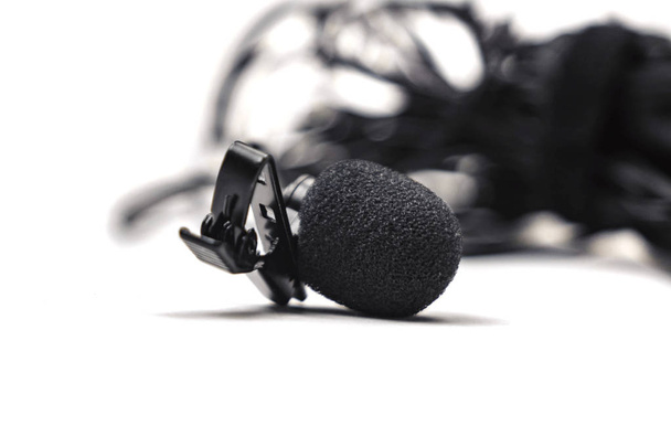 lapel microphone black isolated on white background. - Photo, Image
