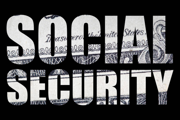 Texto da segurança social, dinheiro sobre fundo negro
.    - Foto, Imagem