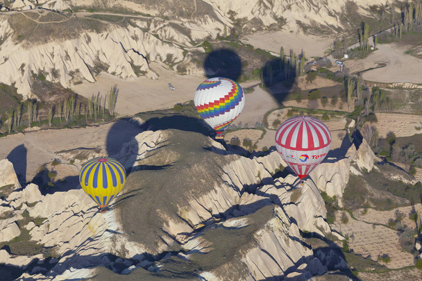 Hot air balloons flying over spectacular Cappadocia.Turkey - Photo, Image