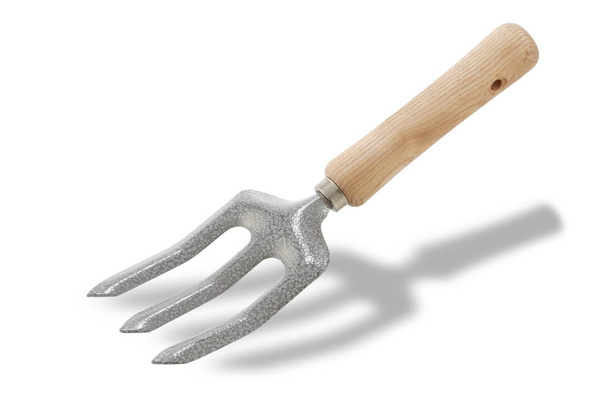 Tuin hand vork geïsoleerd op wit met schaduw en knippen pad - Foto, afbeelding