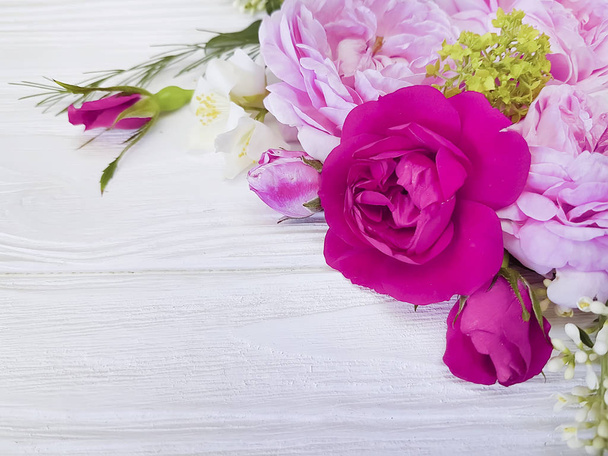 rose flower on wooden background frame - Photo, Image