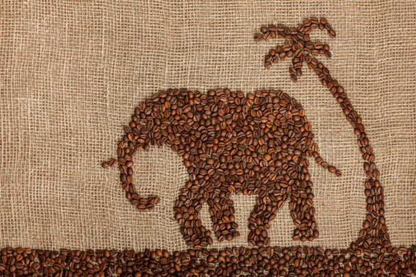 象は、コーヒー豆からなされます。黄麻布のパターン - 写真・画像