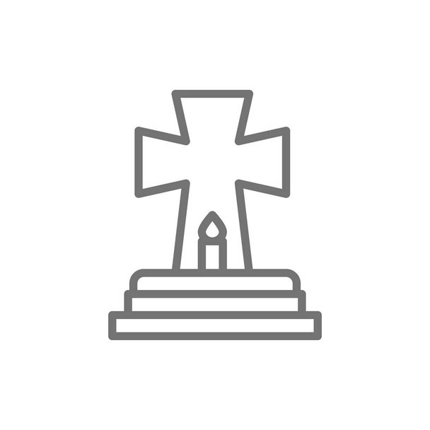 Tombstone with candle, grave, gravestones line icon. - Vector, Image