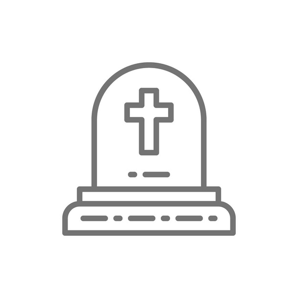 Гробниця з християнським хрестом, могила, значок лінії надгробків
. - Вектор, зображення