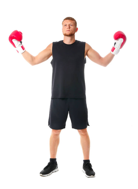 Strong male boxer on white background - Photo, image
