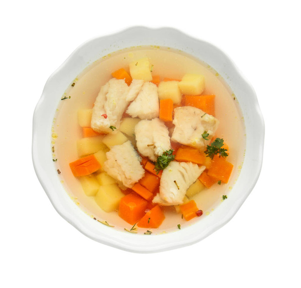 白い背景においしいスープのボウル - 写真・画像