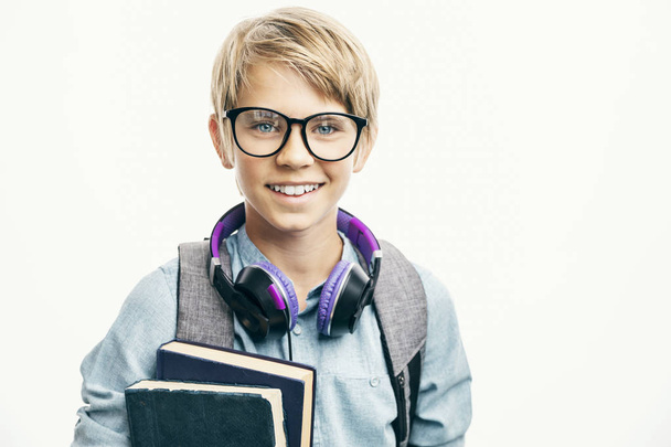 Friendly Schoolboy in Glasses Smiling - Valokuva, kuva