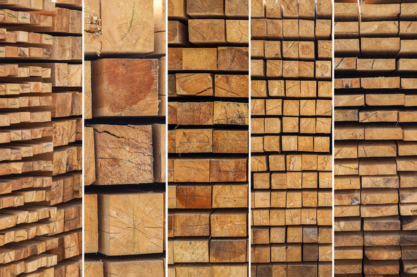 Collage avec types de planches d'avant-toit en piles
 - Photo, image