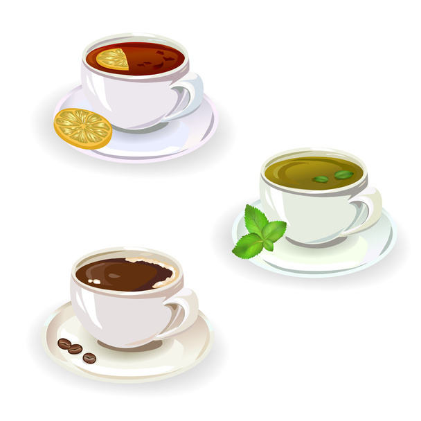 set of drinks in cups - Vector, imagen