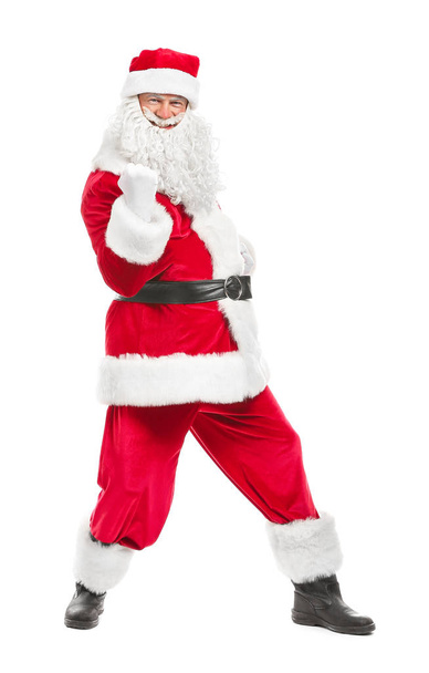 Portret szczęśliwego Świętego Mikołaja na białym tle - Zdjęcie, obraz