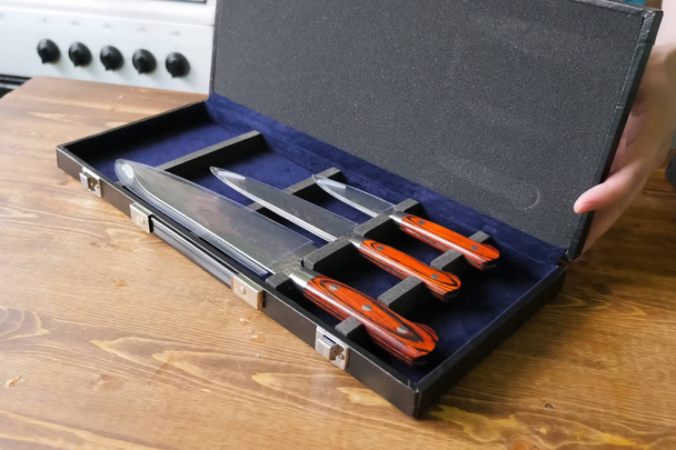Set of three kitchen knives. kitchen utensils - Photo, Image