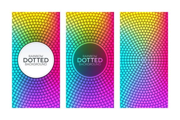 Rainbow gradient banners with circular dotted textures - Vector, Image