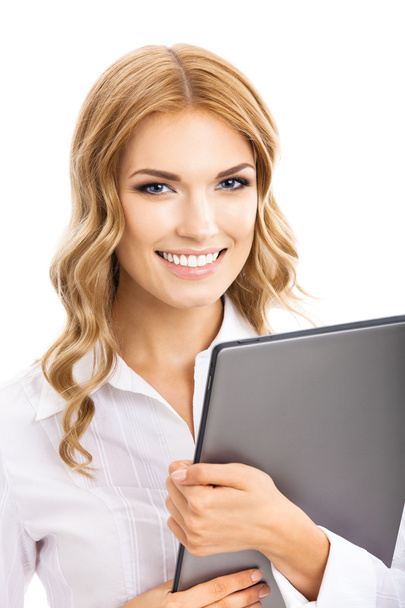 Businesswoman using tablet pc, isolated - Foto, Imagem