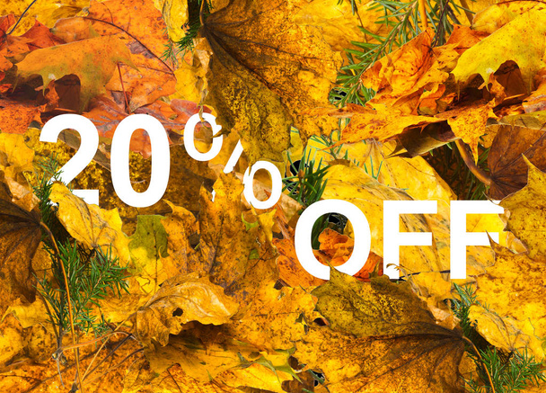 The inscription SALE on the background of yellow autumn leaves, the concept of the season sales - Photo, Image