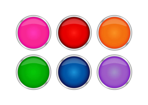 Set of multi-colored realistic buttons in a metal frame. - Διάνυσμα, εικόνα