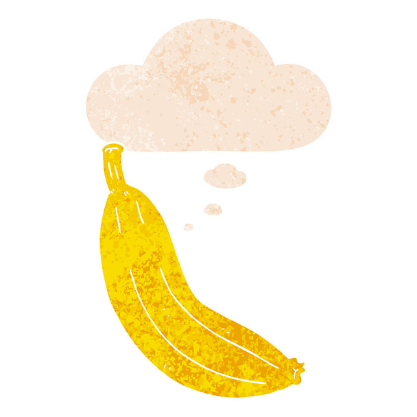 Banana dos desenhos animados e bolha de pensamento em estilo retro texturizado
 - Vetor, Imagem