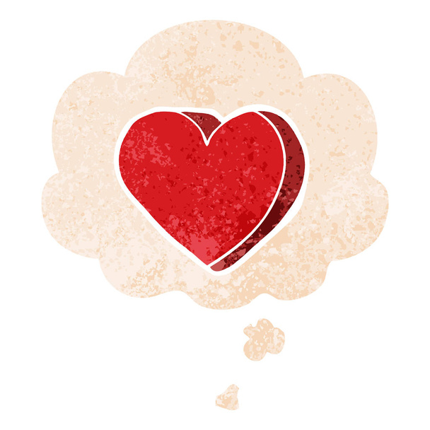 κινούμενα σχέδια αγάπη καρδιά και φούσκα σκέψης σε ρετρό υφή στυλ - Διάνυσμα, εικόνα