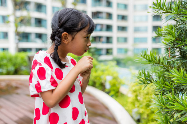 Dívka se dívá na zelenou rostlinu - Fotografie, Obrázek
