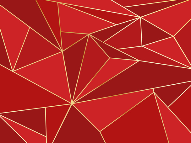 ゴールドラインの背景を持つ抽象的な赤いポリゴン芸術的幾何学 - ベクター画像