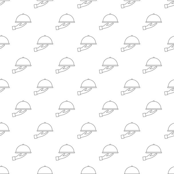 Vector seamless pattern with waiter hand holding cloche serving  - Вектор, зображення