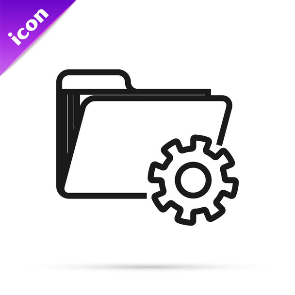 Zwarte line folder instellingen met tandwielen icoon geïsoleerd op witte achtergrond. Software-update, overdrachtsprotocol, teamwork tool management. Vector illustratie - Vector, afbeelding