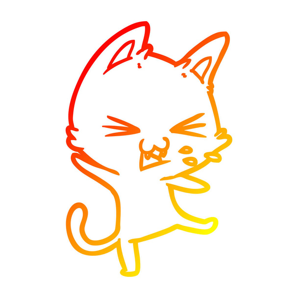 Теплая градиентная линия рисует мультяшного кота, бросающего истерику
 - Вектор,изображение