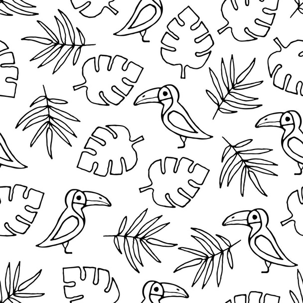Vector seamless pattern with hand drawn outline palm leaves and  - Vector, Image