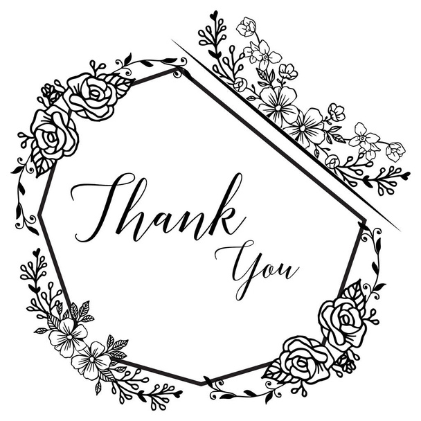 Design of greeting cards thank you, with floral ornament frames, black and white color. Vector - Vector, Image