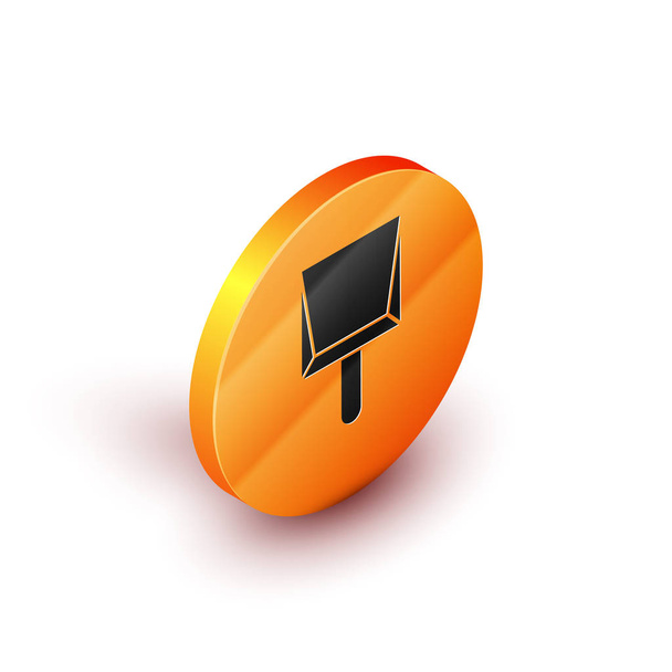 Icono isométrico de Dustpan aislado sobre fondo blanco. Servicios de limpieza de palas. Botón círculo naranja. Ilustración vectorial
 - Vector, Imagen