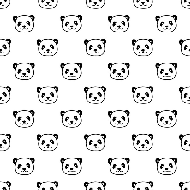 Vector seamless pattern of cartoon hand drawn outline panda head - Вектор, зображення