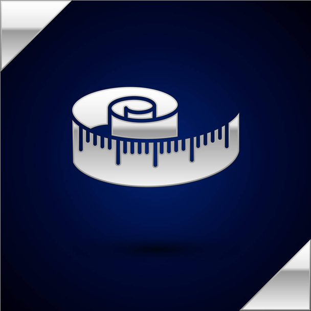 Silver Tape measure icon isolated on dark blue background. Measuring tape. Vector Illustration - Vector, Image