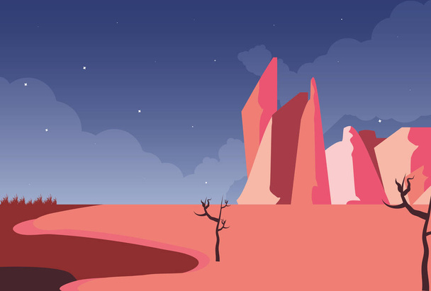 色ピンクの砂漠の風景シーン - ベクター画像