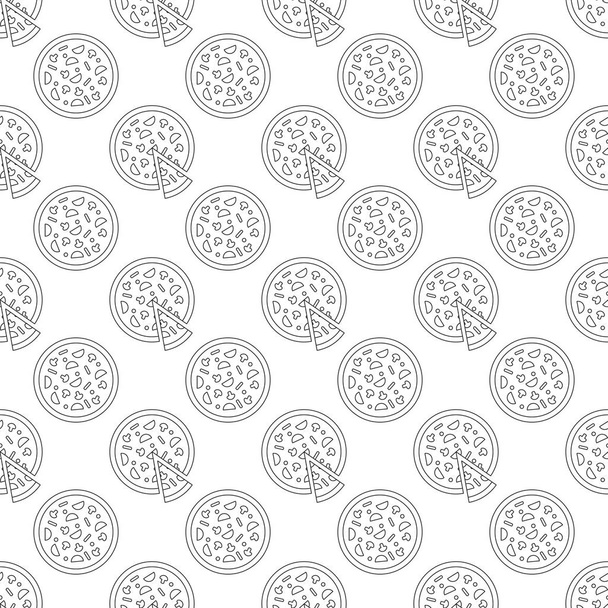 Vector seamless pattern with outline pizzas. Seamless pattern. - Vecteur, image