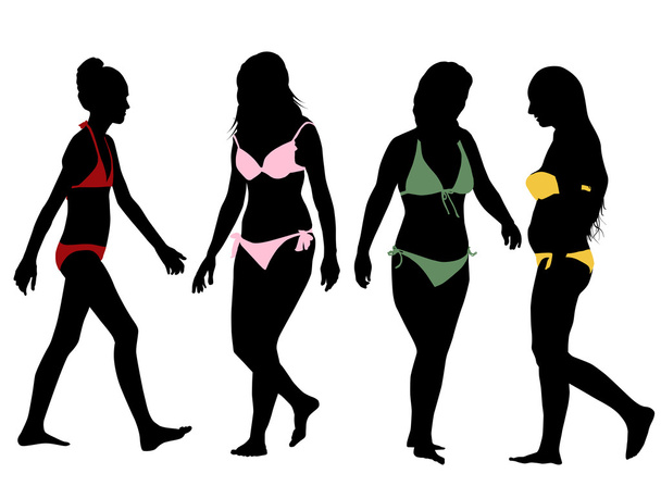 silhouetten van bikini meisjes - Vector, afbeelding