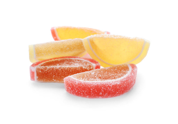 Bright delicious jelly candies on white background - Фото, зображення
