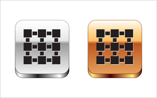 Black Blockchain technology icon isolated on white background. Cryptocurrency data. Abstract geometric block chain network technology business. Silver-gold square button. Vector Illustration - Vektor, obrázek