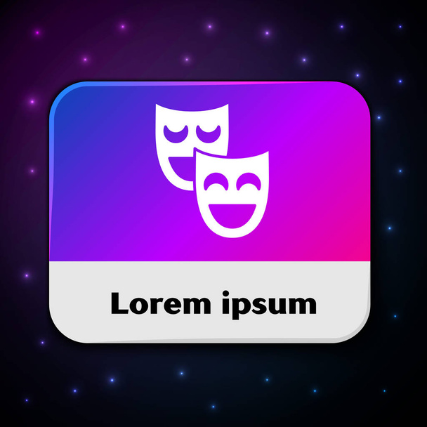 White Comedy theatrical masks icon isolated on black background. Rectangle color button. Vector Illustration - Vector, Image