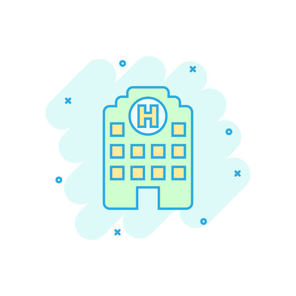 Hospital building icon in comic style. Infirmary vector cartoon  - Vector, Image
