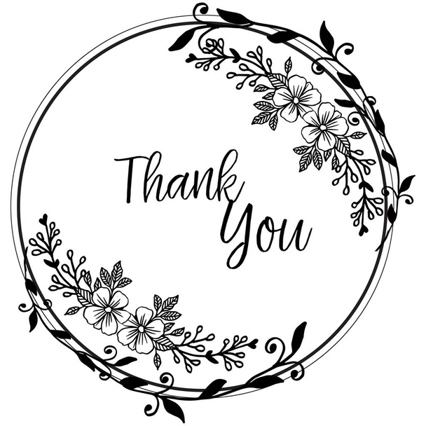 Template of greeting card thank you, with design floral frame, isolated on a white backdrop. Vector - Vector, Image