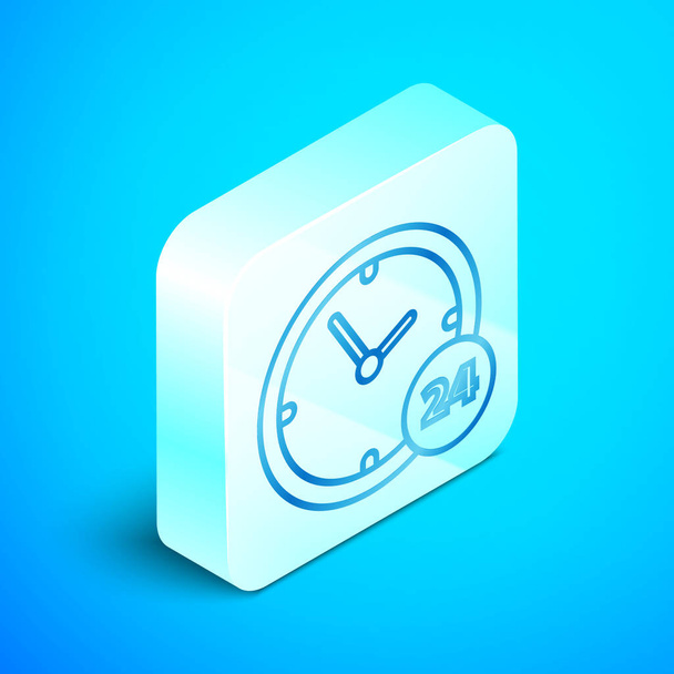 Isometric line Coin money with pound sterling symbol icon isolated on blue background. Banking currency sign. Cash symbol. Silver square button. Vector Illustration - Vector, Image
