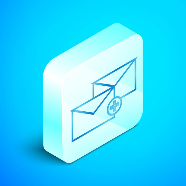 Isométrique ligne Enveloppe icône isolée sur fond bleu. Concept de message reçu. Nouveau, e-mail entrant, sms. Service de livraison de courrier. Bouton carré argenté. Illustration vectorielle
 - Vecteur, image